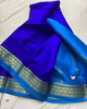 Festive Blue Mysore Silk Saree Plain Design With Zari Border And Blouse Fabric