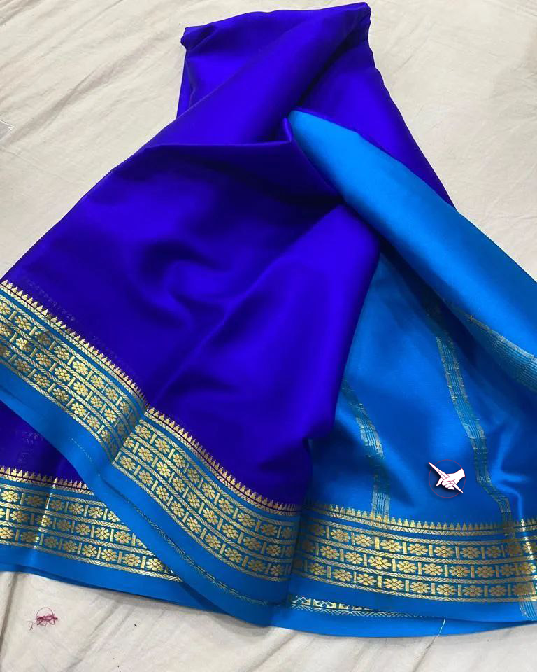 Exclusive  Zari Border Blue Mysore Silk Saree.