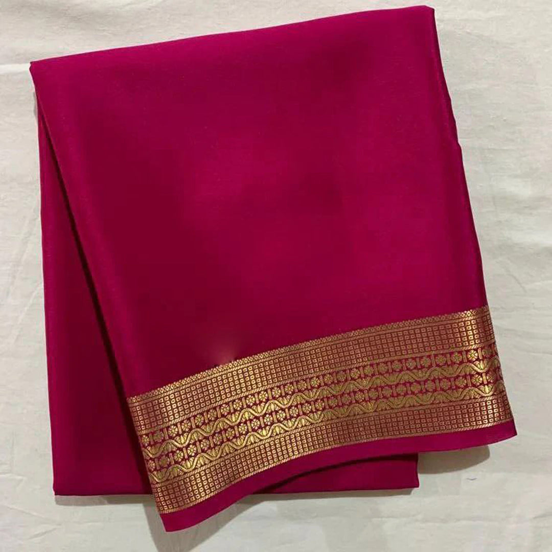Red Border Work Fancy Crepe Silk Saree