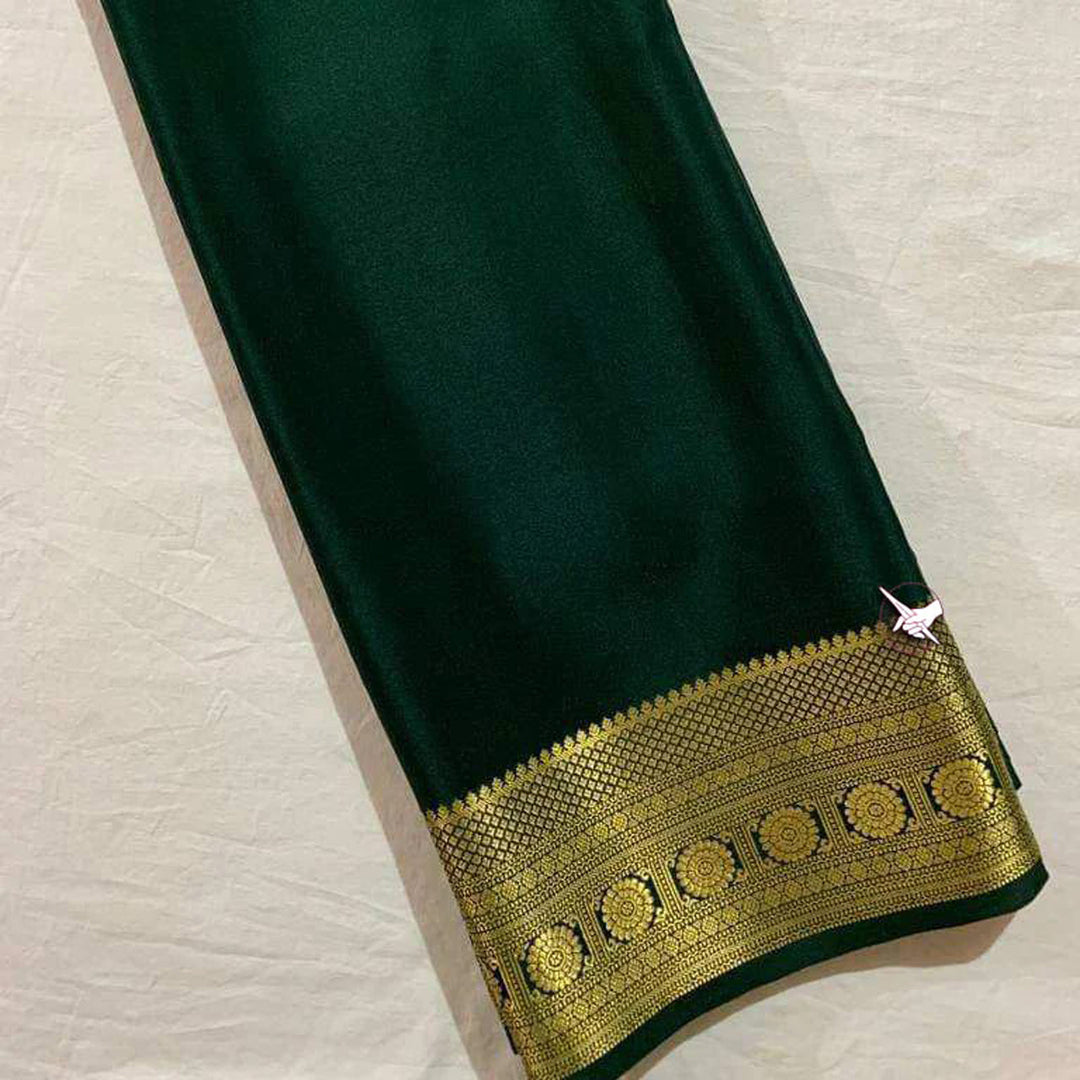 Mysore Crepe Silk Green Saree With Blouse