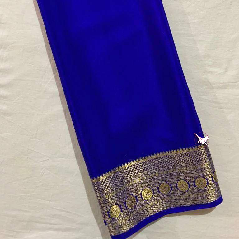 Charming Light Blue Mysore Silk Plain Saree Soft Touch With Designer Zari Border