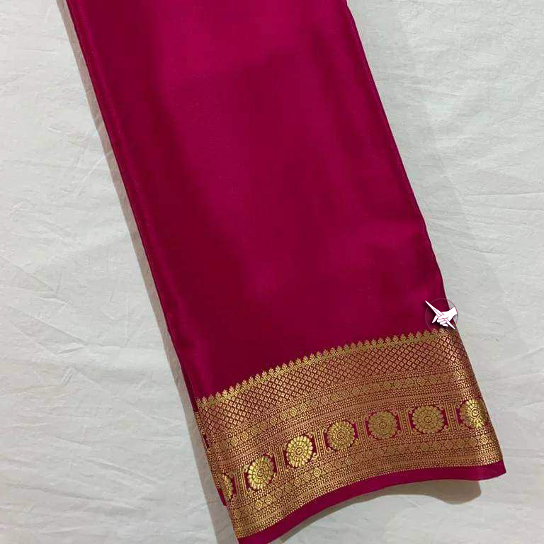 Occasion Wear Pink Mysore Plain Silk Saree Soft Texture And Zari Border