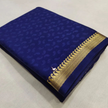 Indigo Blue Mysore Silk Classic Saree With Plain Design Zari Border And Blouse Piece