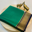 Zari Border Mysore Silk Saree Green And Silver Party Wear Plain Design And Trendy Blouse Material