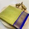 Festive Wear Mysore Silk Saree In Pista And Blue Plain Body With Zari Weaving Border And Stylish Blouse