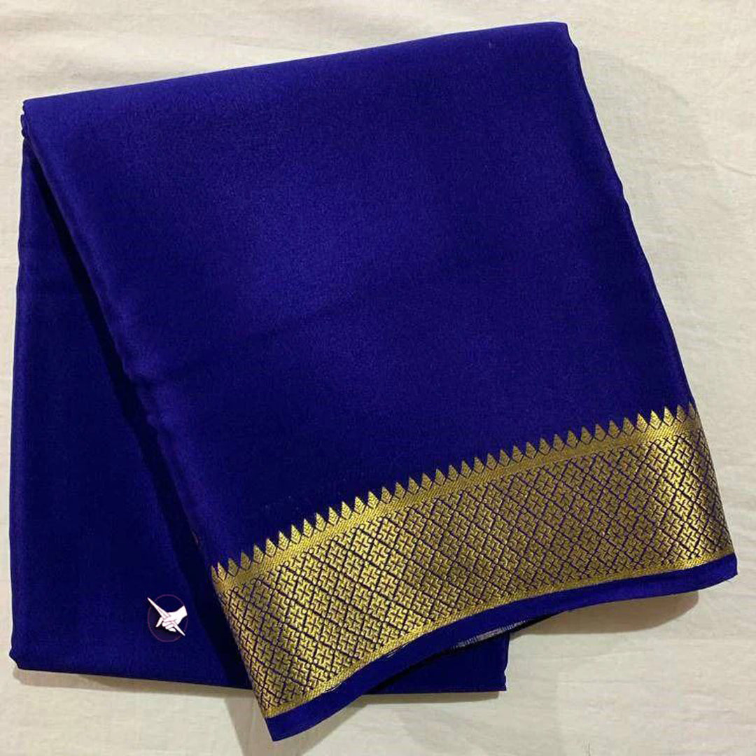 Mysore Crepe Silk Royal Blue Saree With Blouse