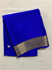 Wedding Wear Royal Blue Mysore Silk Plain Saree With Zari Border And Stylish Blouse