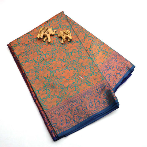 Blue Engaging Handloom Korvai Silk Weaving Work Semi Saree