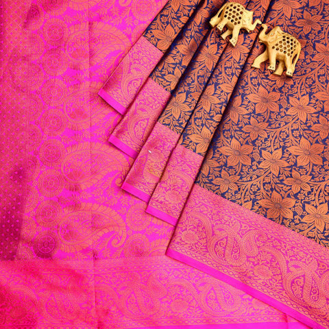 Blue Handloom Semi Bridal Korvai Silk Captivating Saree In Weaving Work