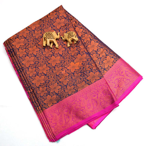 Blue Handloom Semi Bridal Korvai Silk Captivating Saree In Weaving Work