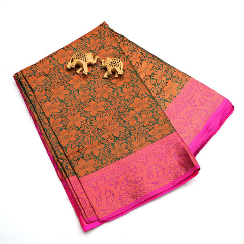 Fetching Green Handloom Semi Bridal Korvai Silk Weaving Work Saree