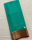 Green Pure Mysore Silk Saree With Gold Lace Zari Border And Matching Blouse