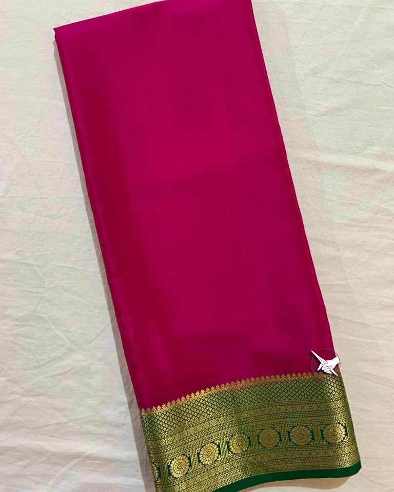 Exclusive  Zari Border Pink Plain Mysore Silk Saree.