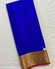 Plain Mysore Silk Saree In Deep Blue Traditional Zari Border And Blouse Piece Set