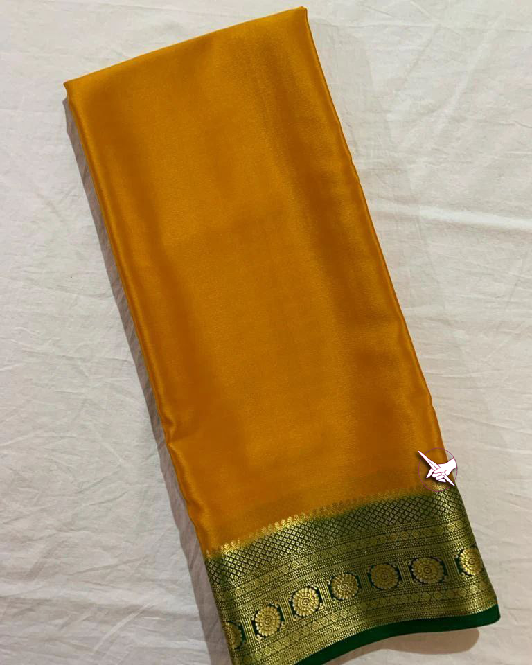 Exclusive Zari Border Yellow   Mysore Silk Saree.