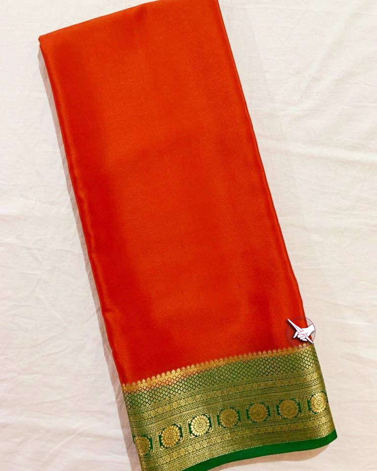 Exclusive Zari Border Orange Mysore Silk Saree.