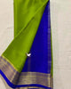 Graceful Mysore Soft Silk Zari Border Saree Stunning Green And Blue Shade