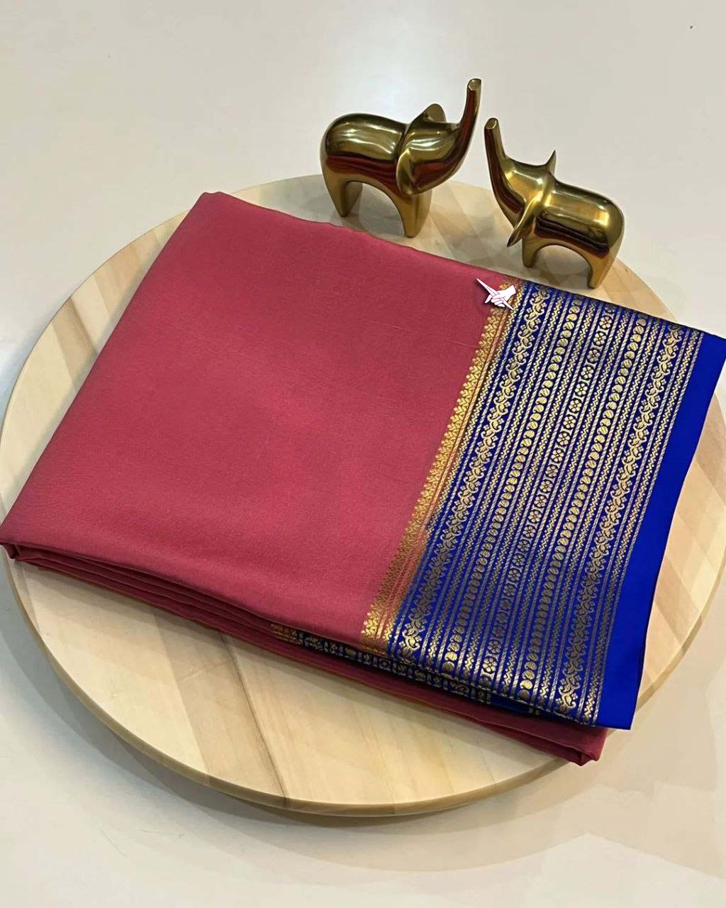 Exclusive  Zari Border Pink nd Blue  Colour Plain Mysore Silk Saree.