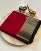 Exclusive Zari Border Light  Red nd Black  Colour Plain Mysore Silk Saree.