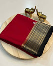 Enriched Zari Border Light Red And Black Saree Pure Mysore Soft Silk Edition