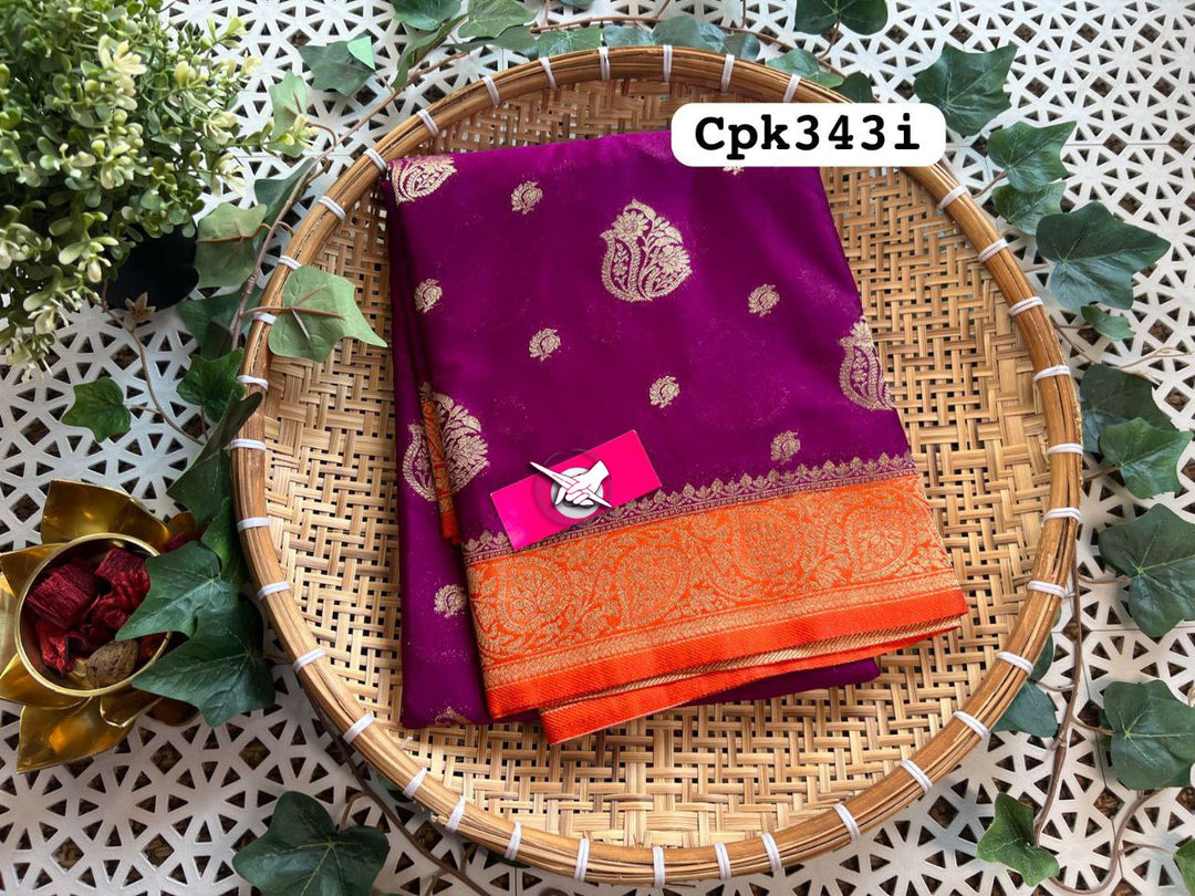 Stylish Purple And Orange Viscose Soft Silk Weaving Saree For Festive Wear