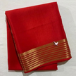 Elegant Red Mysore Soft Silk Plain Saree With Zari Border And Matching Blouse
