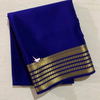 Heritage Mysore Silk Saree Blue Plain Look With Zari Border Blouse Fabric