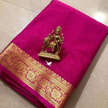 Premium Pink Plain Mysore Silk Saree Soft Feel With Zari Border Blouse Material