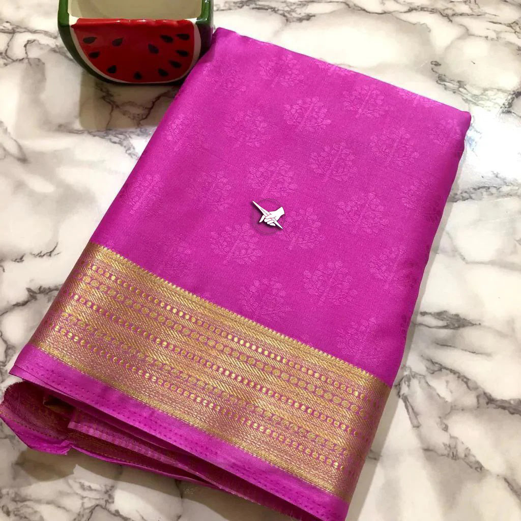 Red Mysore Crepe Silk Weaving Work Saree