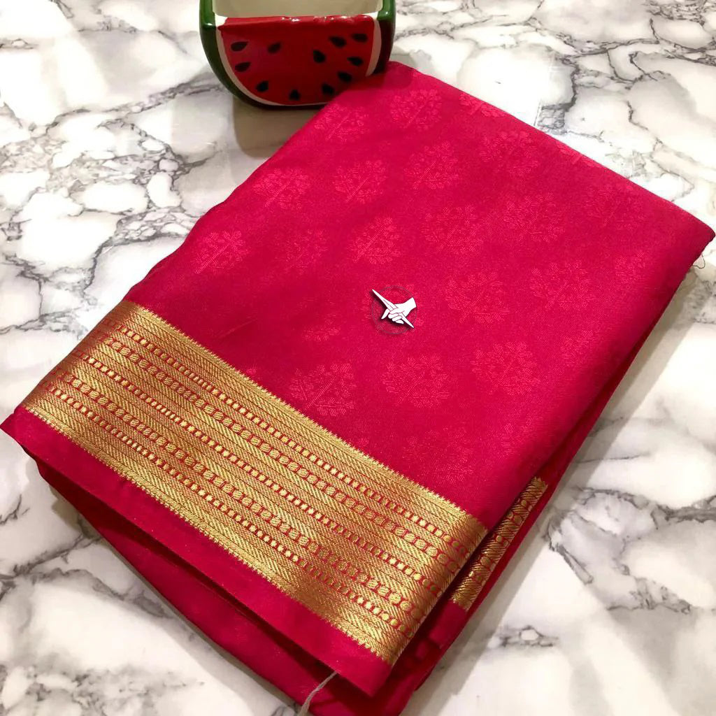 Red Mysore Crepe Silk Weaving Work Saree