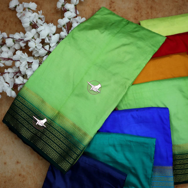 Minimalist Lemon Plain Silk Saree Mysore Weave With Decorative Zari Border