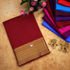 Maroon Plain Soft Silk Mysore Saree With Rich Zari Border And Attached Blouse Piece