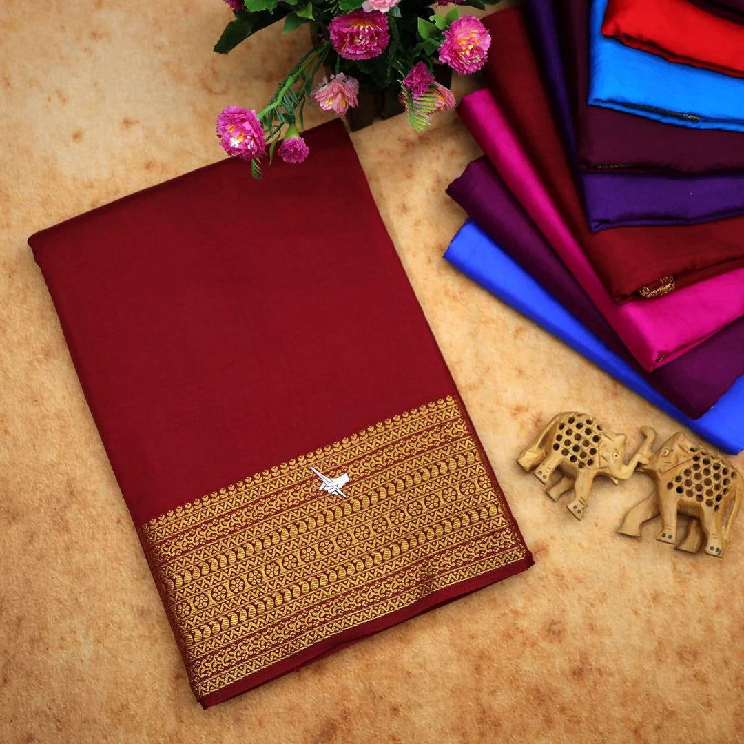 Red Semi Mysore Crepe Silk Saree