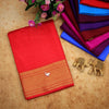 Traditional Red Mysore Silk Plain Saree With Contrast Zari Border And Blouse