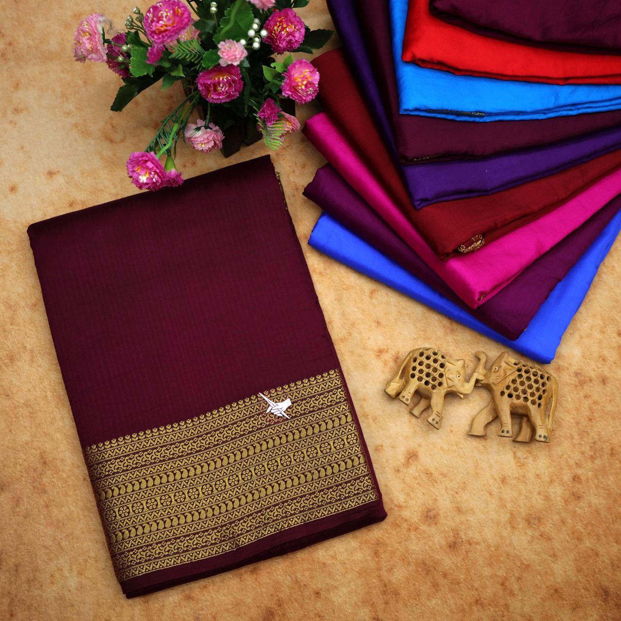 Rose Gold Soft Mysore Silk Saree Zari Woven Border With Unstitched Blouse Material