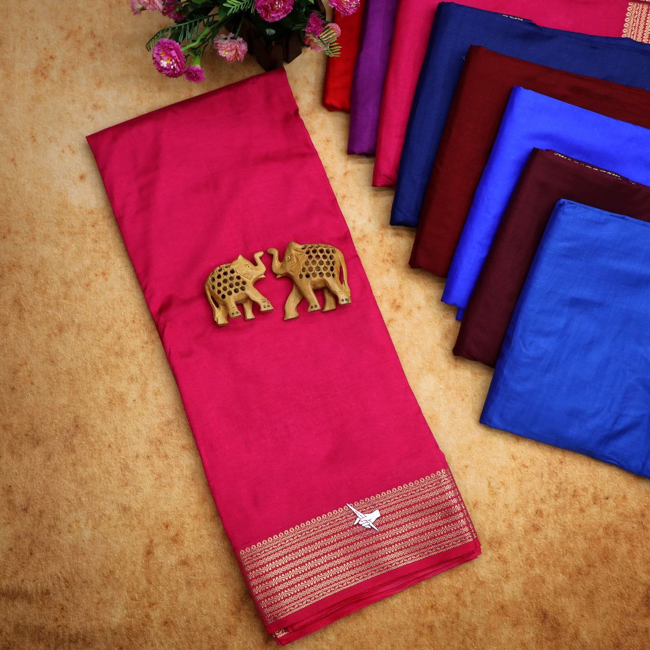 Soft Pure Mysore Silk Saree Pink Elegant Plain Body With Narrow Zari Border