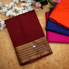 Solid Color Mysore Pure Silk Saree In Maroon Slim Zari Border And Plain Body