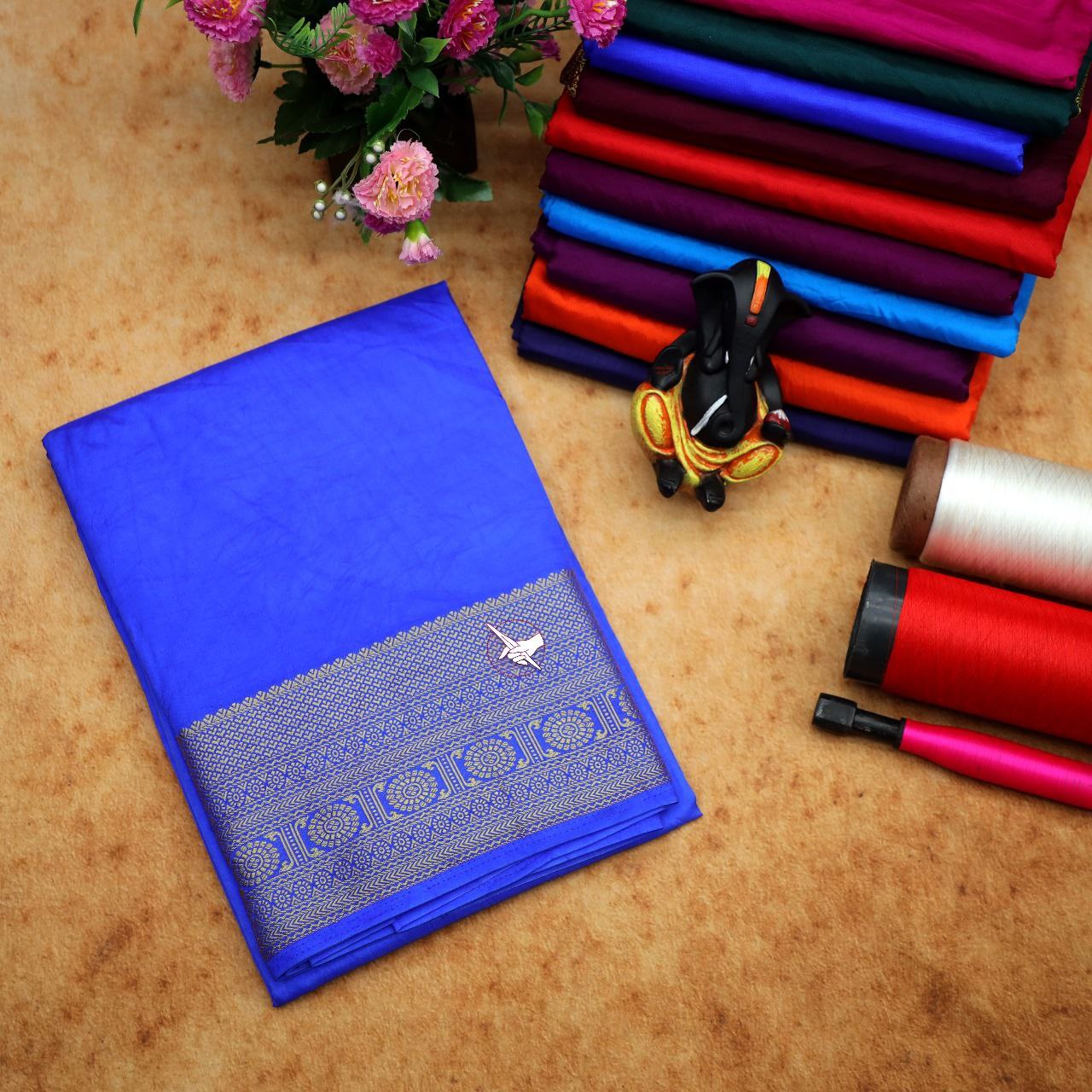 Plain Body Pure Mysore Silk Saree Light Blue With Elegant Small Zari Border