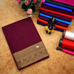 Traditional Maroon Mysore Pure Silk Saree Plain Design With Small Zari Edge