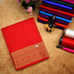 Premium Red Plain Pure Mysore Silk Saree With Delicate Zari Trim On Border