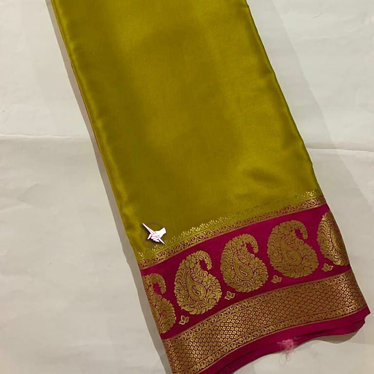 Exclusive  Zari Border Lemon Colour Plain Mysore Silk Saree.