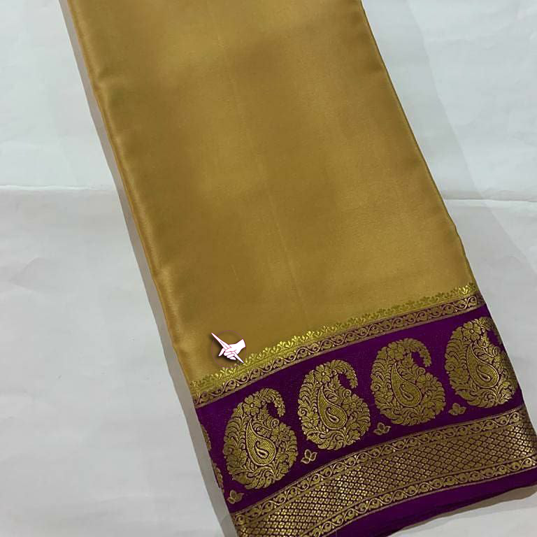 Exclusive  Zari Border Gold Colour Plain Mysore Silk Saree.