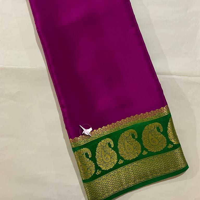 Exclusive Zari Border Purple Colour Plain Mysore Silk Saree.