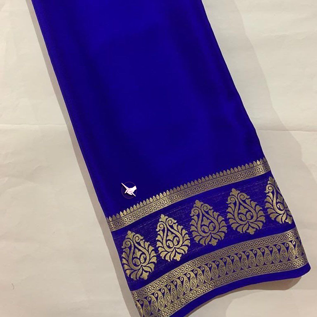 Exclusive Zari Border Blue Plain Mysore Silk Saree.
