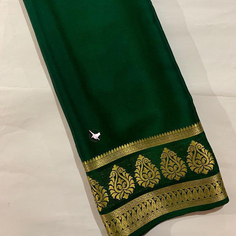 Exclusive Zari Border Green  Plain Mysore Silk Saree.