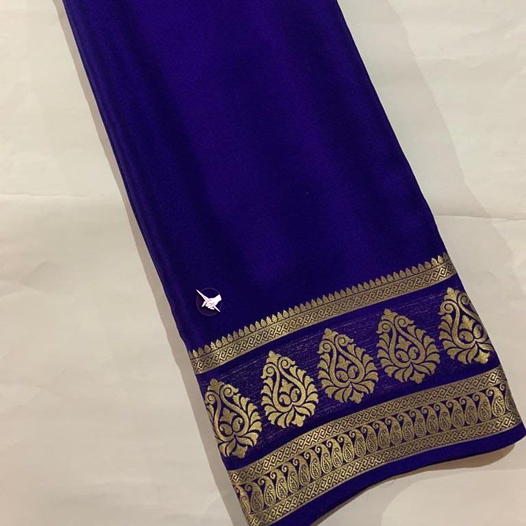 Exclusive  Zari Border Blue   Plain Mysore Silk Saree.