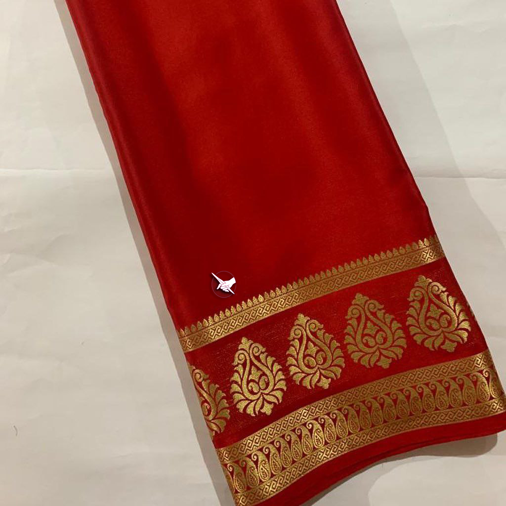 Exclusive Zari BorderOrange   Plain Mysore Silk Saree.