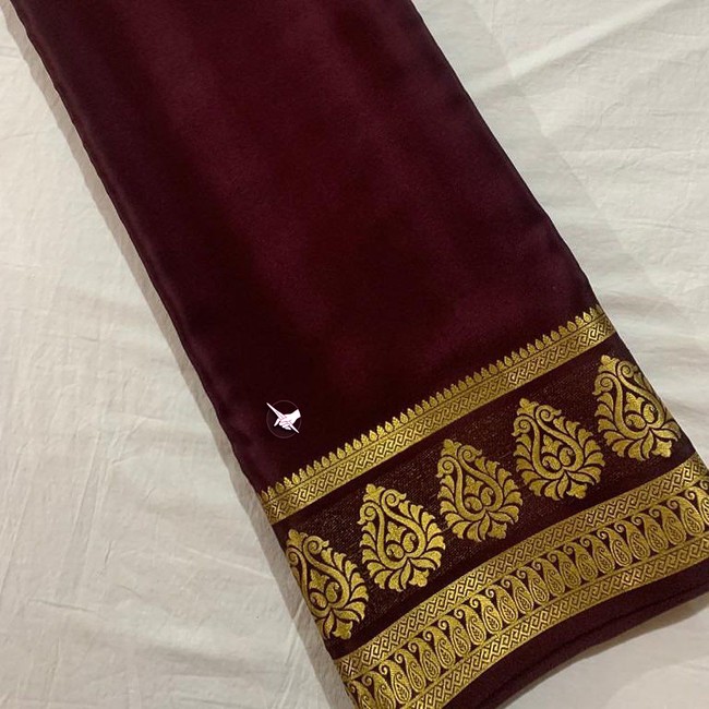 Exclusive Zari Border Brown  Plain Mysore Silk Saree.