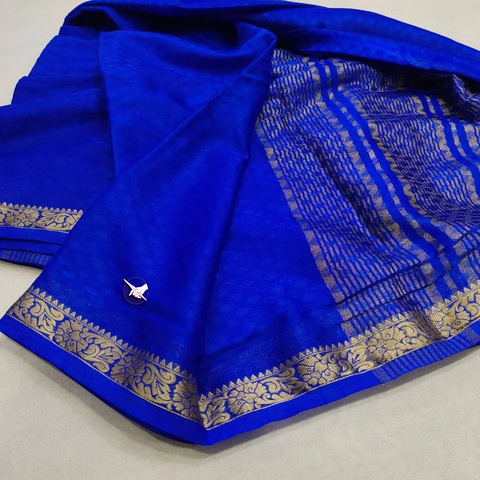 Exclusive Zari Border Blue  Plain Mysore Silk Saree.