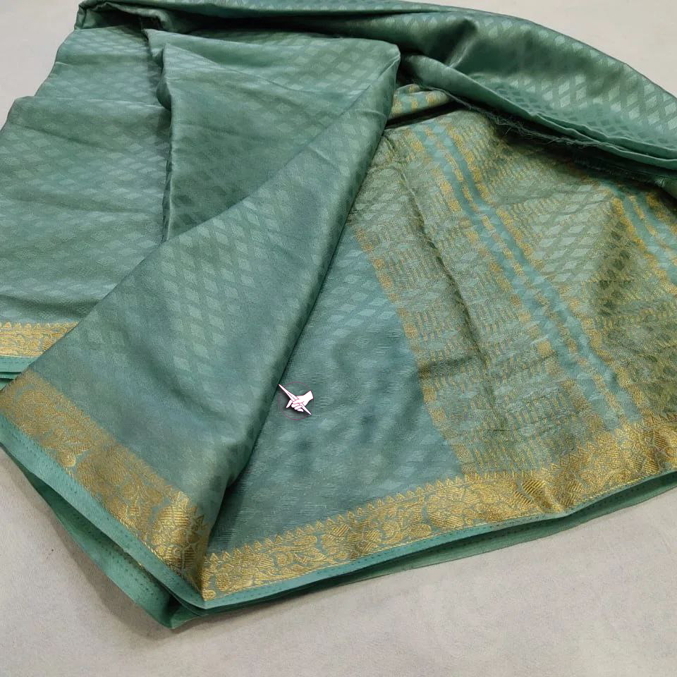 Exclusive  Zari Border Sky Blue Plain Mysore Silk Saree.